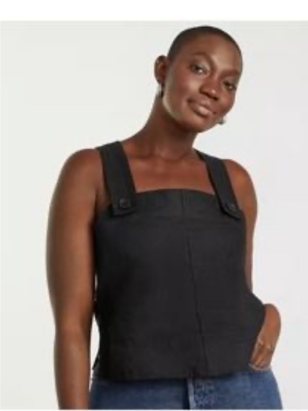 Everlane Black Girls Pinafore Top with Button-Strap Detail